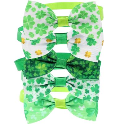 jojofuny 5-Piece Adjustable Dog and Cat Collar Set with Bow Tie for St. Patrick’s Day