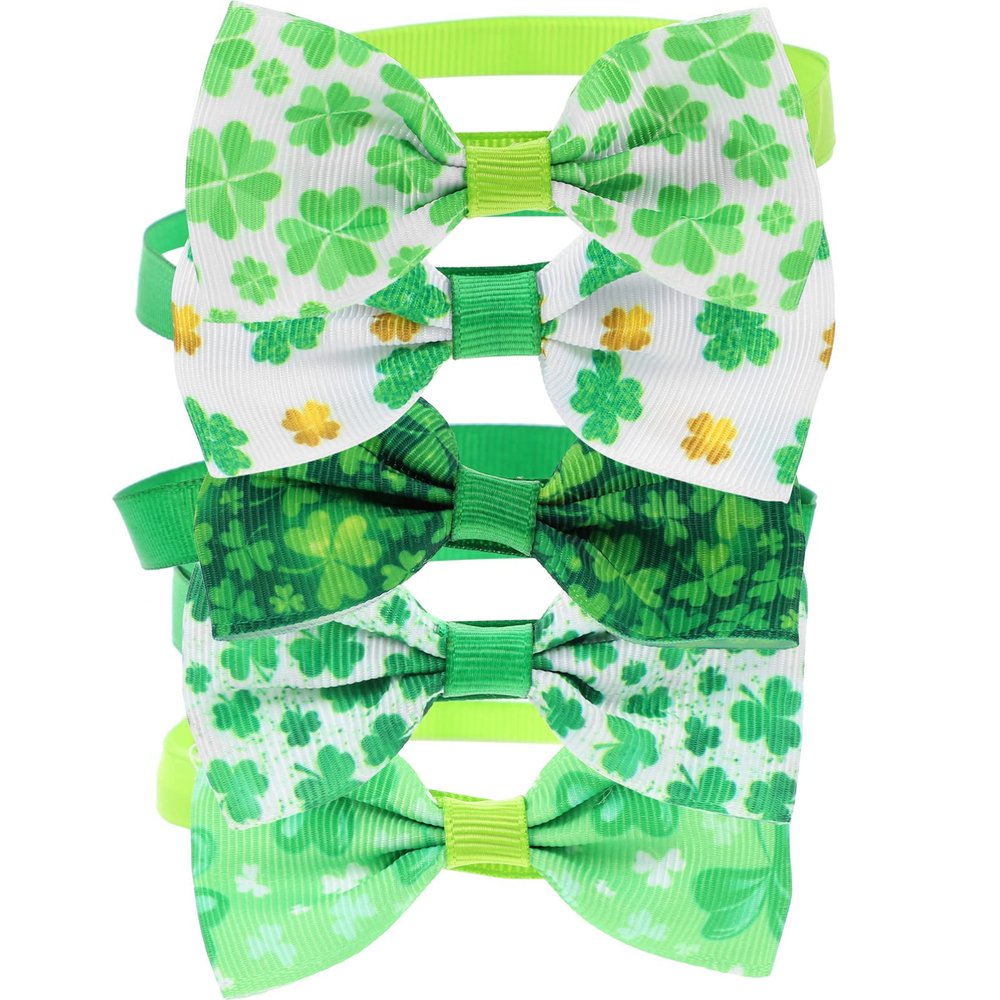 jojofuny 5-Piece Adjustable Dog and Cat Collar Set with Bow Tie for St. Patrick’s Day