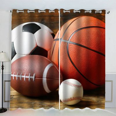 VASENA Kids' Room Basketball Curtains with Grommets, Blackout 2-Pack, 150 x 166 cm
