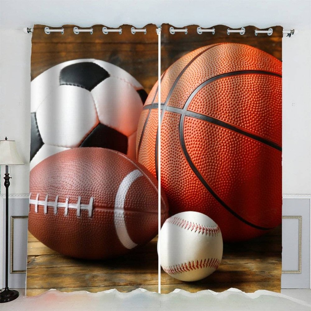 VASENA Kids' Room Basketball Curtains with Grommets, Blackout 2-Pack, 150 x 166 cm