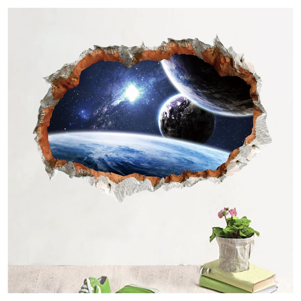 Opaeroo 3D Space Galaxy Wall Sticker with Broken-Wall Planet Design