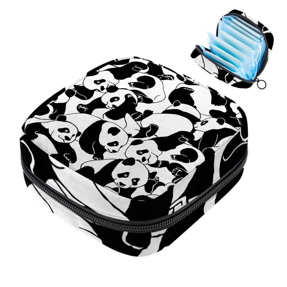 Women's Sanitary Pad Storage Bag, Black-and-White Panda Pattern