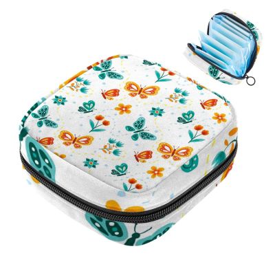 Zippered Menstrual Pouch for Women and Girls, Small Butterflies