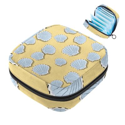 Sanitary Pad Storage Bag, Cute Shell Pattern, Yellow, Portable Period Pouch