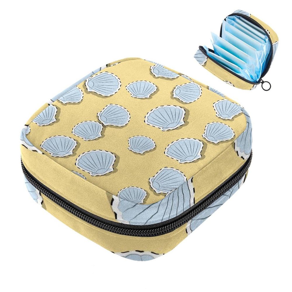 Sanitary Pad Storage Bag, Cute Shell Pattern, Yellow, Portable Period Pouch