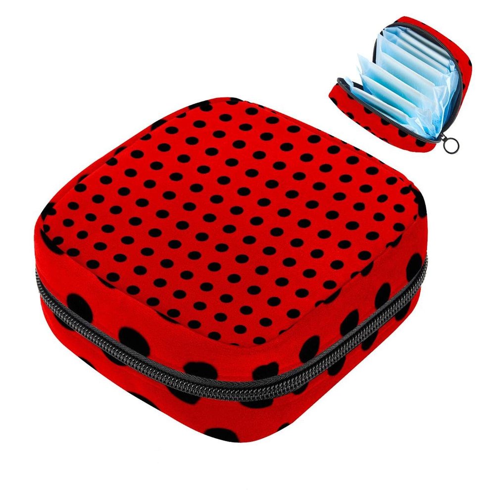 Sanitary Pad Storage Bag, Polka Dot, Red and White