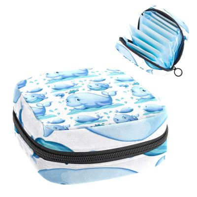 Sky Blue Whale Period Pad Storage Pouch with Zipper