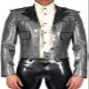 Latex Jacket with Front Buttons and Turn-Down Collar, Black with Navy Blue, XXL view 1