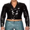 Latex Jacket with Front Buttons and Turn-Down Collar, Black with Navy Blue, XXL view 2
