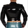 Latex Jacket with Front Buttons and Turn-Down Collar, Black with Navy Blue, XXL view 3