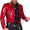 Latex Jacket with Front Buttons and Turn-Down Collar, Black with Navy Blue, XXL view 4