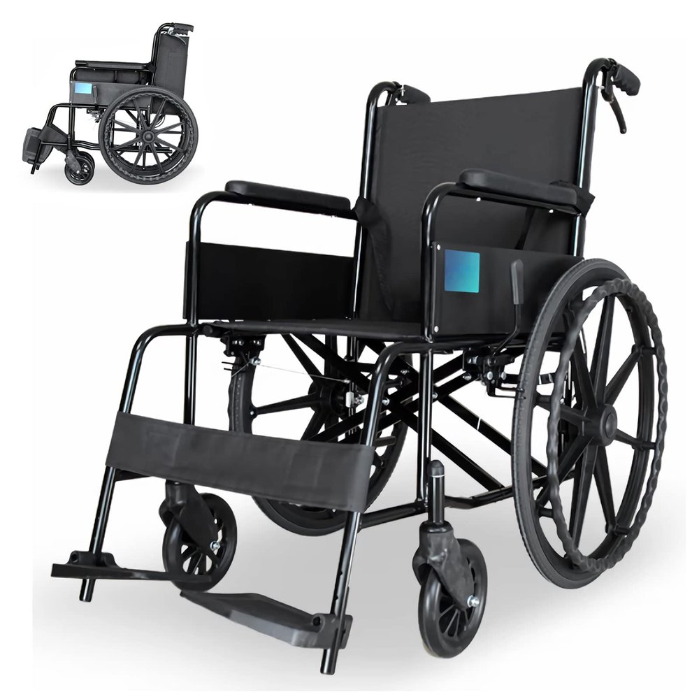 Folding Lightweight Travel Wheelchair, 41 cm Seat Width, Drum Brakes