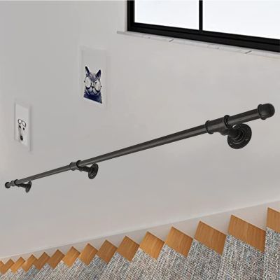DMCHENGMA Stair Handrail Kit, Black Wrought-Iron Rail, 570 cm