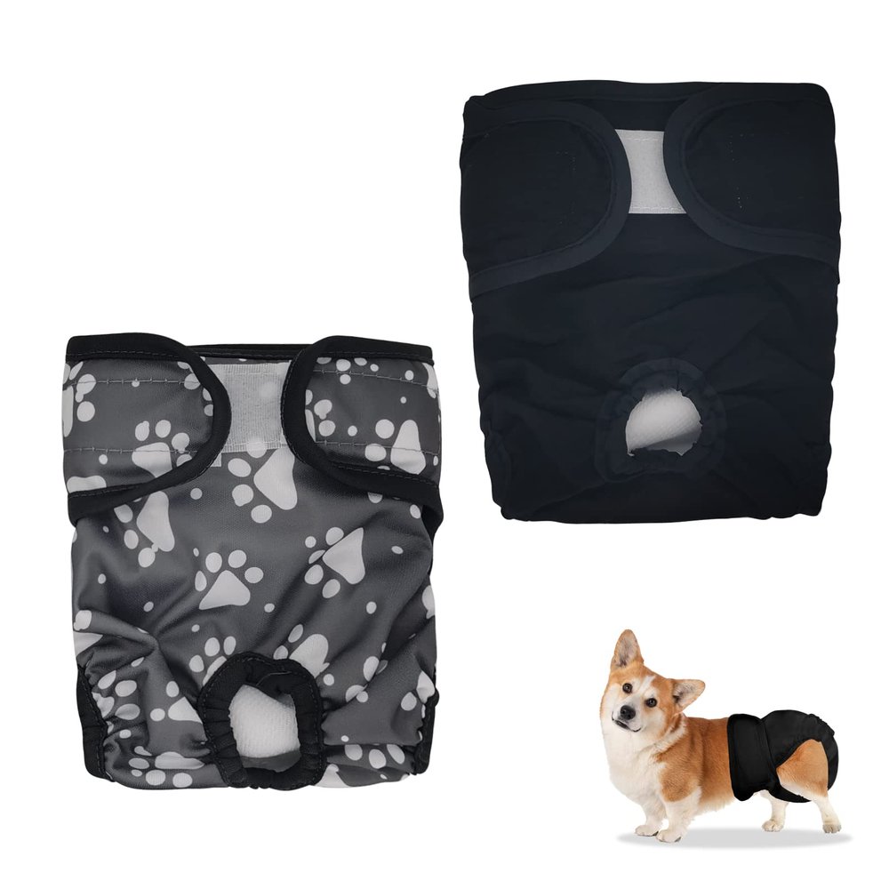 Andiker Reusable Female Dog Diapers, Highly Absorbent, Adjustable and Washable, Paw Prints, M