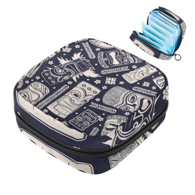 Zippered Menstrual Pad Pouch for Women and Girls, Aloha Tiki Pattern