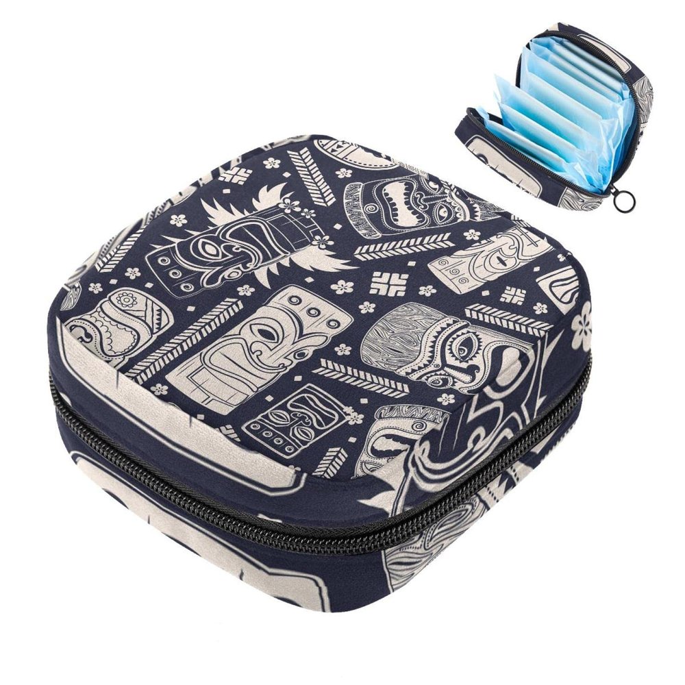 Zippered Menstrual Pad Pouch for Women and Girls, Aloha Tiki Pattern