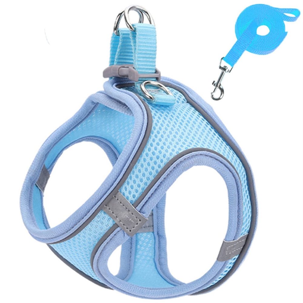 Pet Dog Harness and Leash Set, Reflective Breathable Adjustable Comfort Puppy Harness for Outdoor Travel (Blue, L)