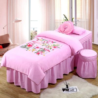 PROPFE 4-Piece Cotton Massage Table Sheet Set with Table Skirt and Covers