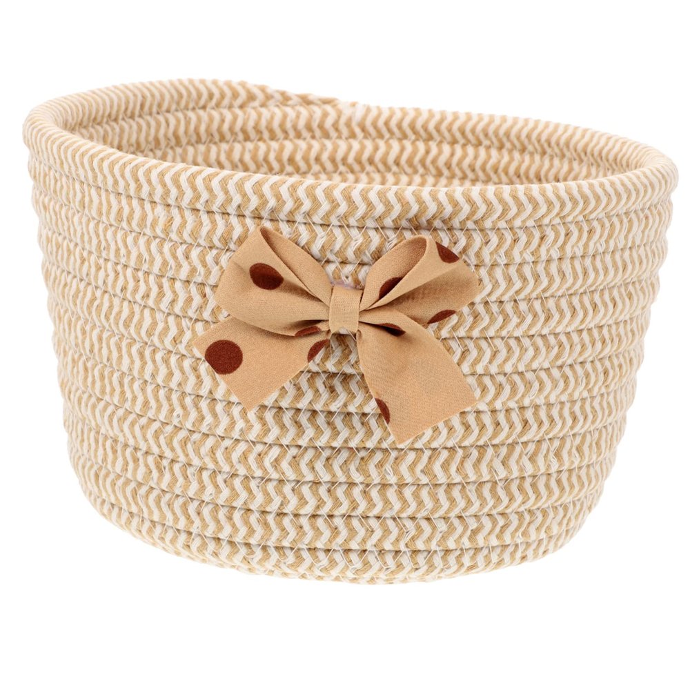 Cabilock Woven Storage Basket with Bow, Small Cotton Rope Basket