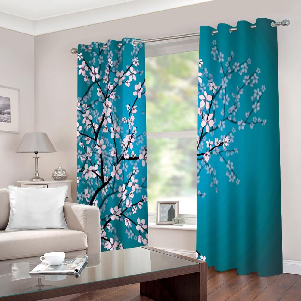TFLABS Blackout Curtains, 2 Panels, 43.3 x 84.6 in, Pink Flowering Trees