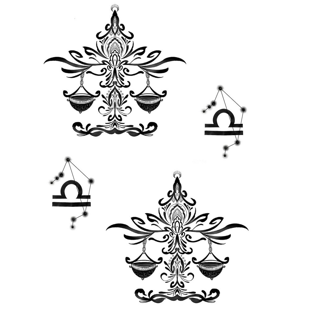 Temporary Libra Zodiac Tattoos – 1 Sheet of Fake Tattoos | Black | TATTOO YOUR STYLE