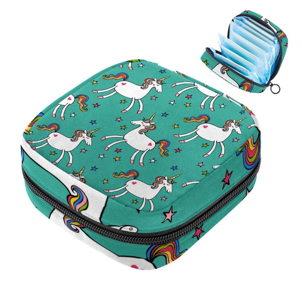 Women's Sanitary Pad Storage Bag, Menstrual Cup Pouch, Large-Capacity Organizer, Unicorn Horse Star Pattern