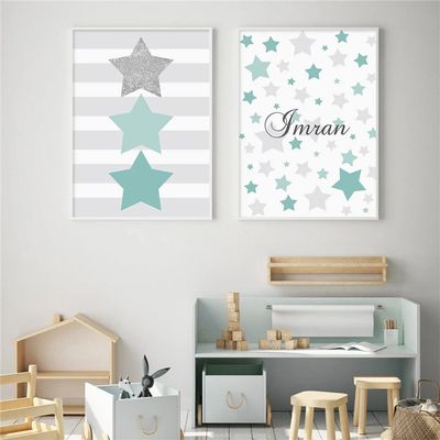 Sarah Duke 2-Piece Nursery Poster Set, Blue Stars, Unframed, A4 (21 × 30 cm)