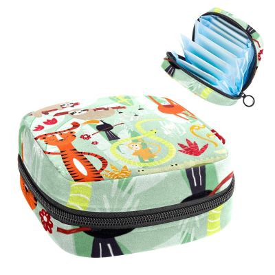Women's Period Product Storage Bag, Green Animal Pattern