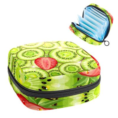 Portable Period Storage Bag with Zipper, Kiwi and Strawberry Pattern