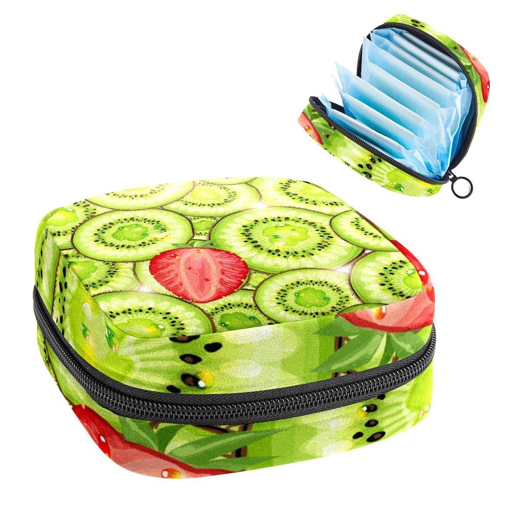 Portable Period Storage Bag with Zipper, Kiwi and Strawberry Pattern