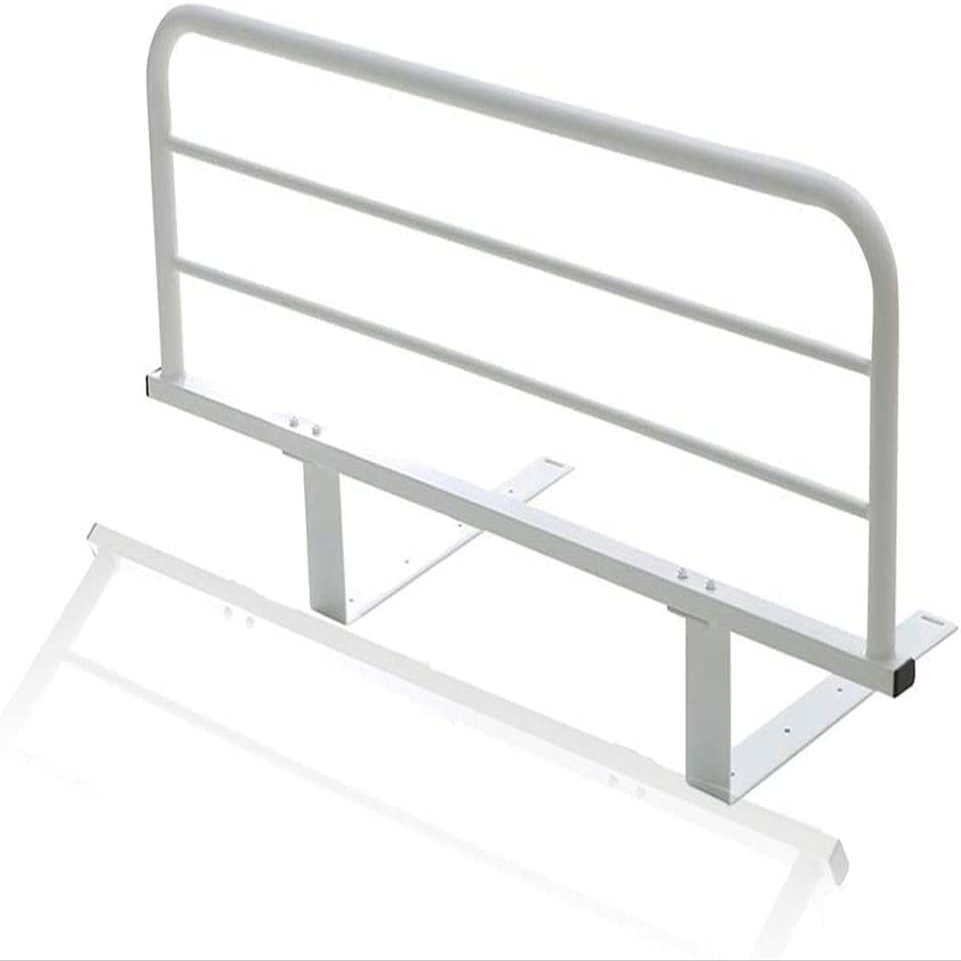 HAPPLiGNLY Bed Rail Bedside Guard for Elderly Adults, Metal Safety Bar, White (120 cm + 20 cm)