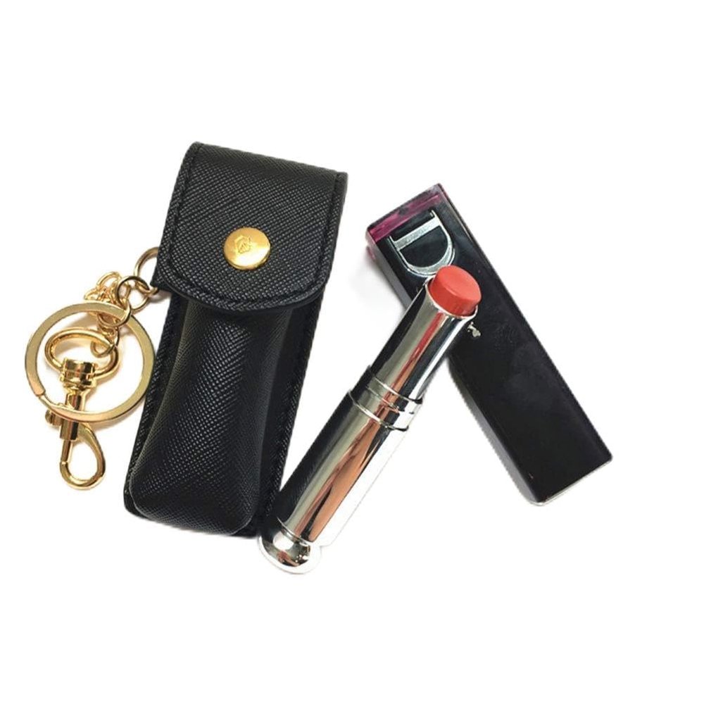 Beavorty 2-Pack Black Leather Lipstick Holders for Women with Removable Keychains