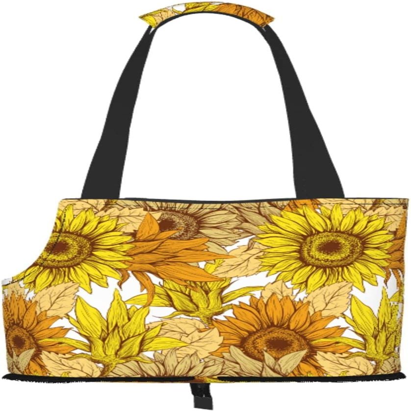 Retro Sunflower Print Soft-Sided Small Pet Carrier Shoulder Bag