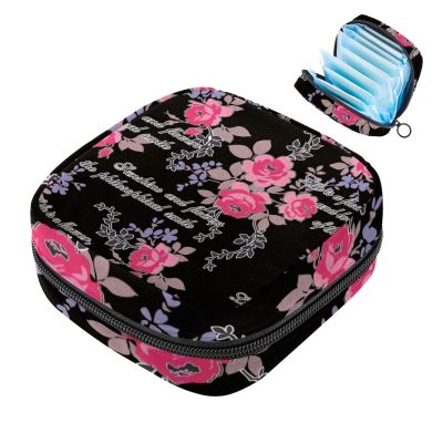 Rose Letter Design Period Pad Storage Bag for Women and Girls