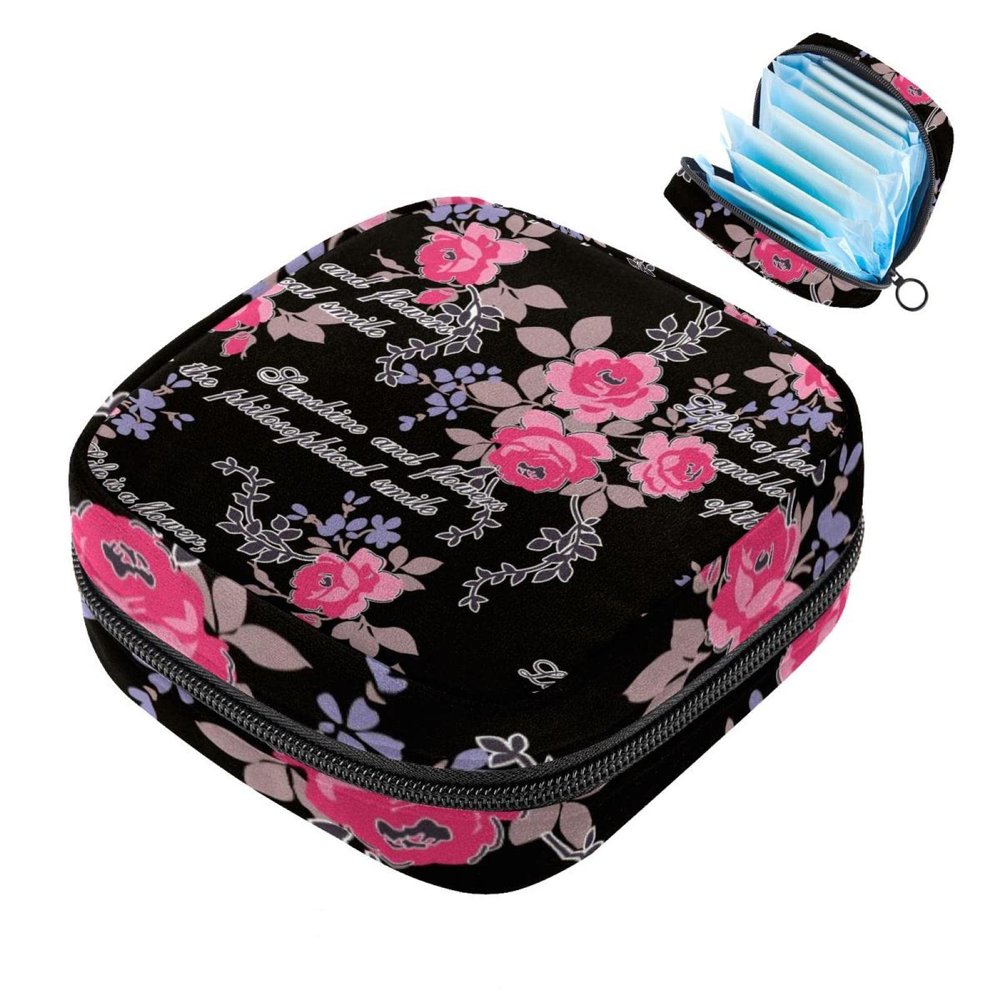 Rose Letter Design Period Pad Storage Bag for Women and Girls