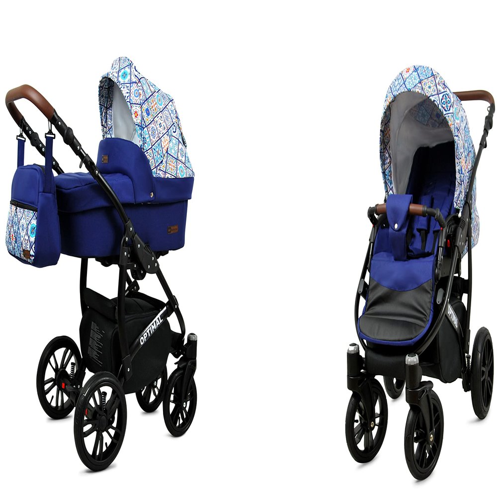 BabyLux Optimal 2-in-1 Baby Stroller with Bassinet, Red Tulips, Black Frame