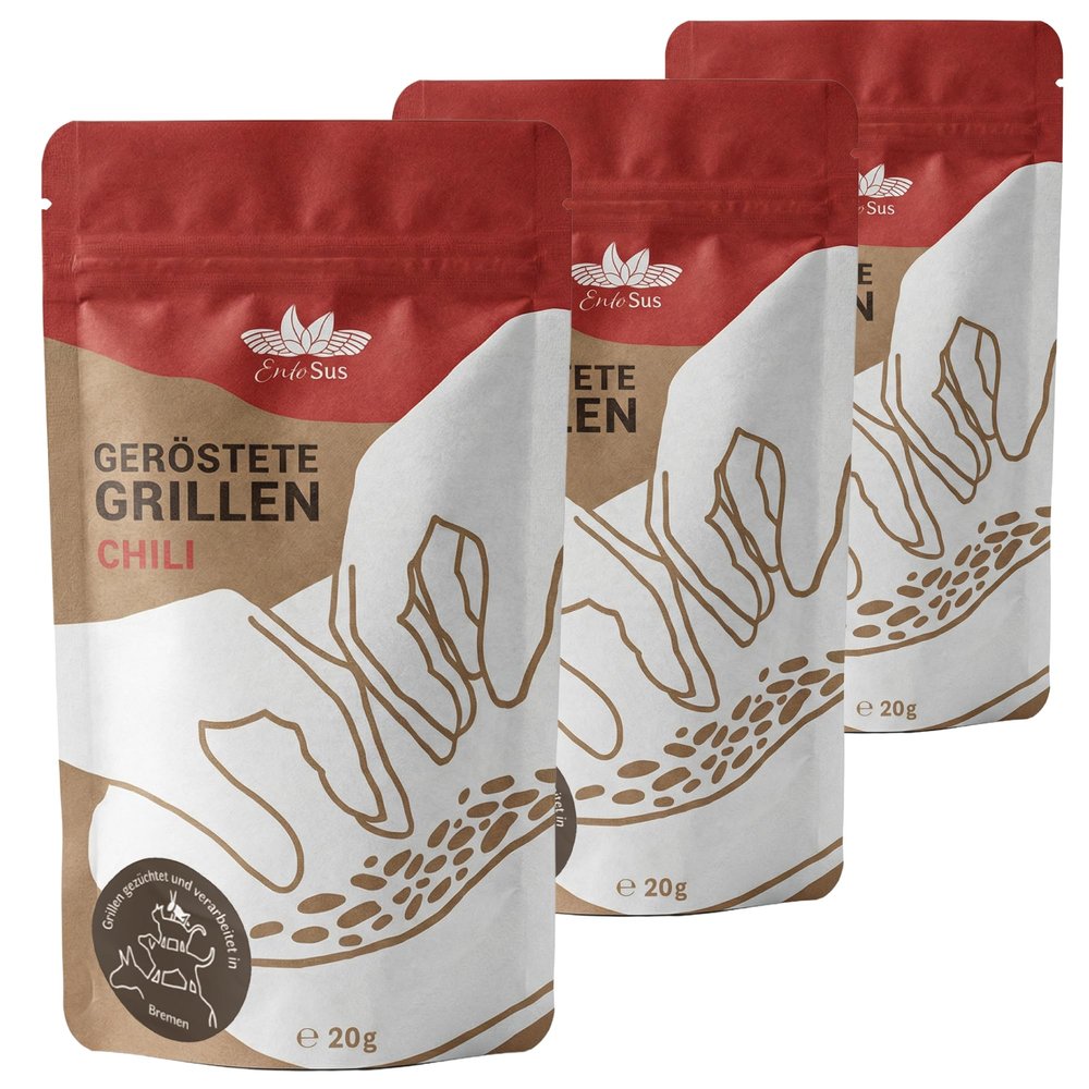 EntoSus Dried and Roasted Crickets, Chili Flavor, 12 x 20 g