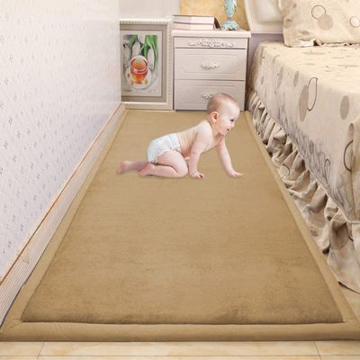 Waigg Kii Baby Crawling Mat, Large Soft Coral Velvet Rug, Non-Slip Tatami Yoga Mat, Brown, 120 x 150 x 2 cm