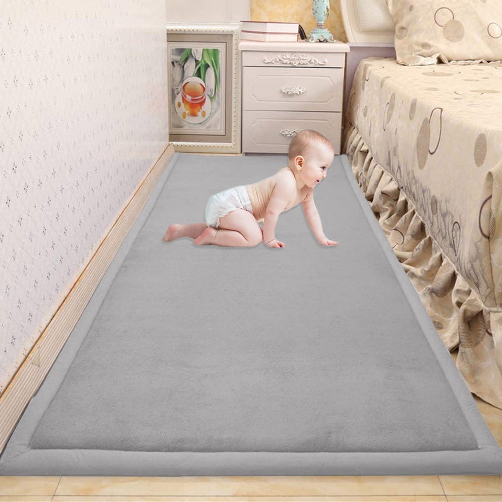 Waigg Kii Baby Crawling Mat, Soft Coral Velvet Rug, Non-Slip Tatami Yoga Mat, 80 x 150 x 2 cm, Gray