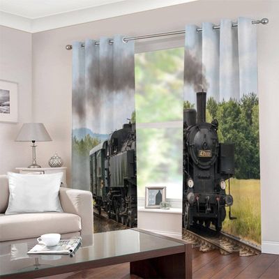 JIARAO Train-Themed Blackout Curtains with Grommets, 2-Piece Set, 140 x 160 cm