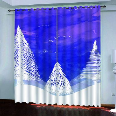 ELGISI Blackout Curtains for Kids' Room, 2 Panels, 214 x 200 cm, 3D Purple Sky and Forest Print