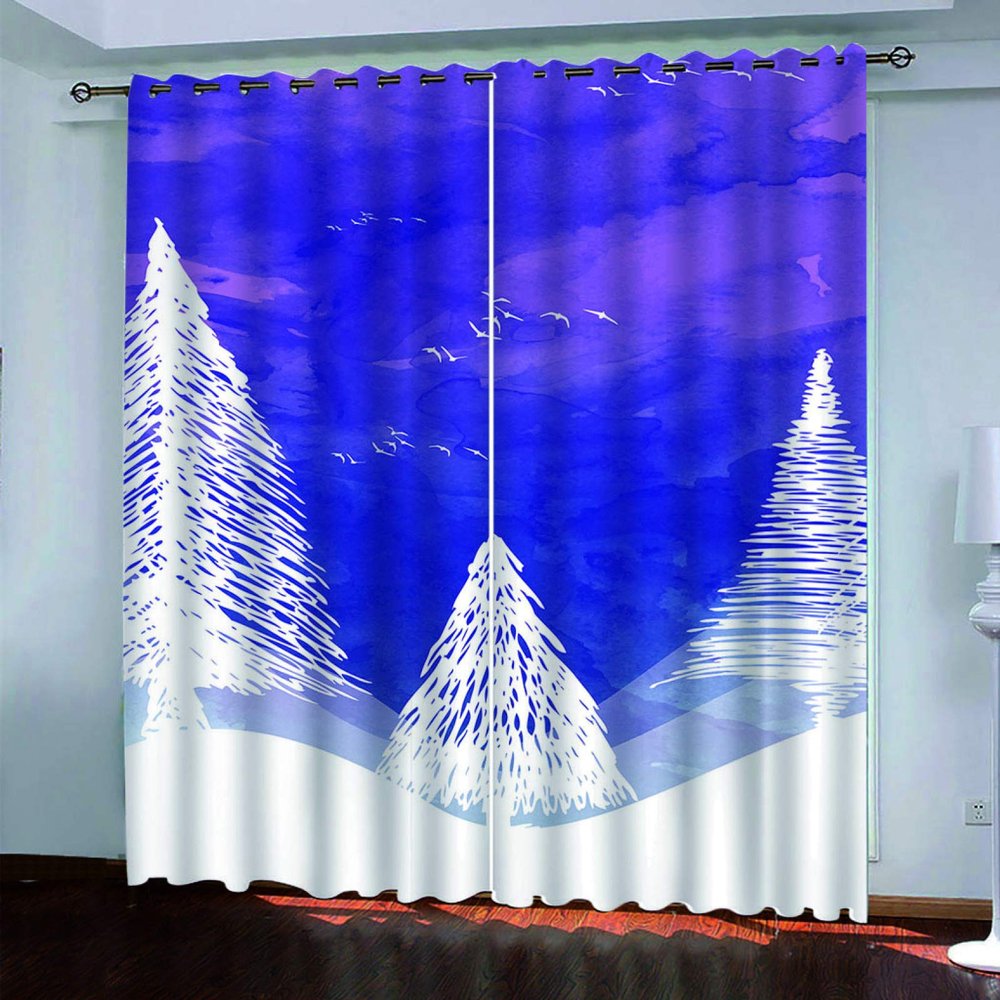 ELGISI Blackout Curtains for Kids' Room, 2 Panels, 214 x 200 cm, 3D Purple Sky and Forest Print