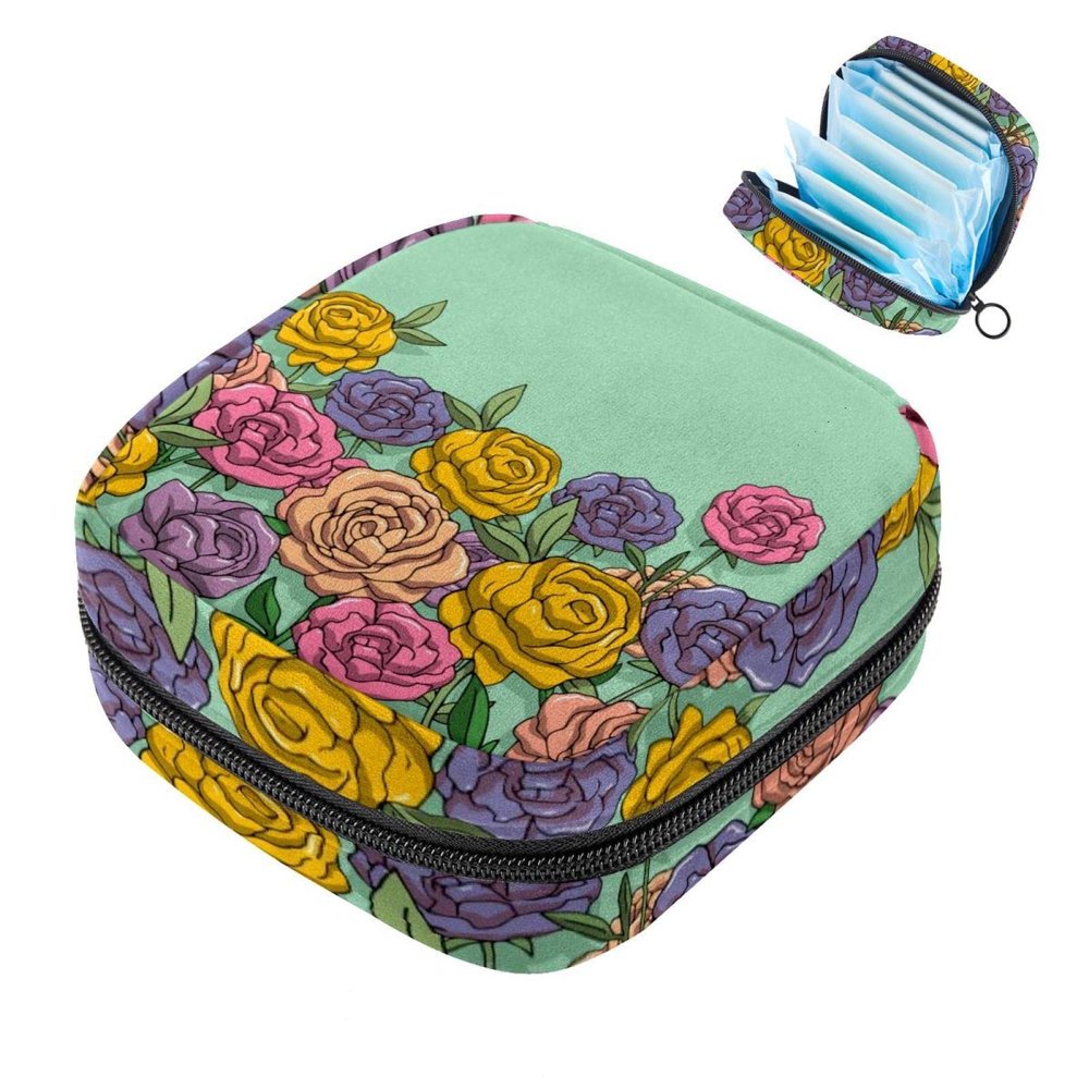 Menstrual Pad Storage Bag with Colorful Peony Design