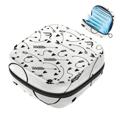 Sanitary Pad Storage Bag for Girls, Large-Capacity Travel Makeup Organizer, Arrow Pattern
