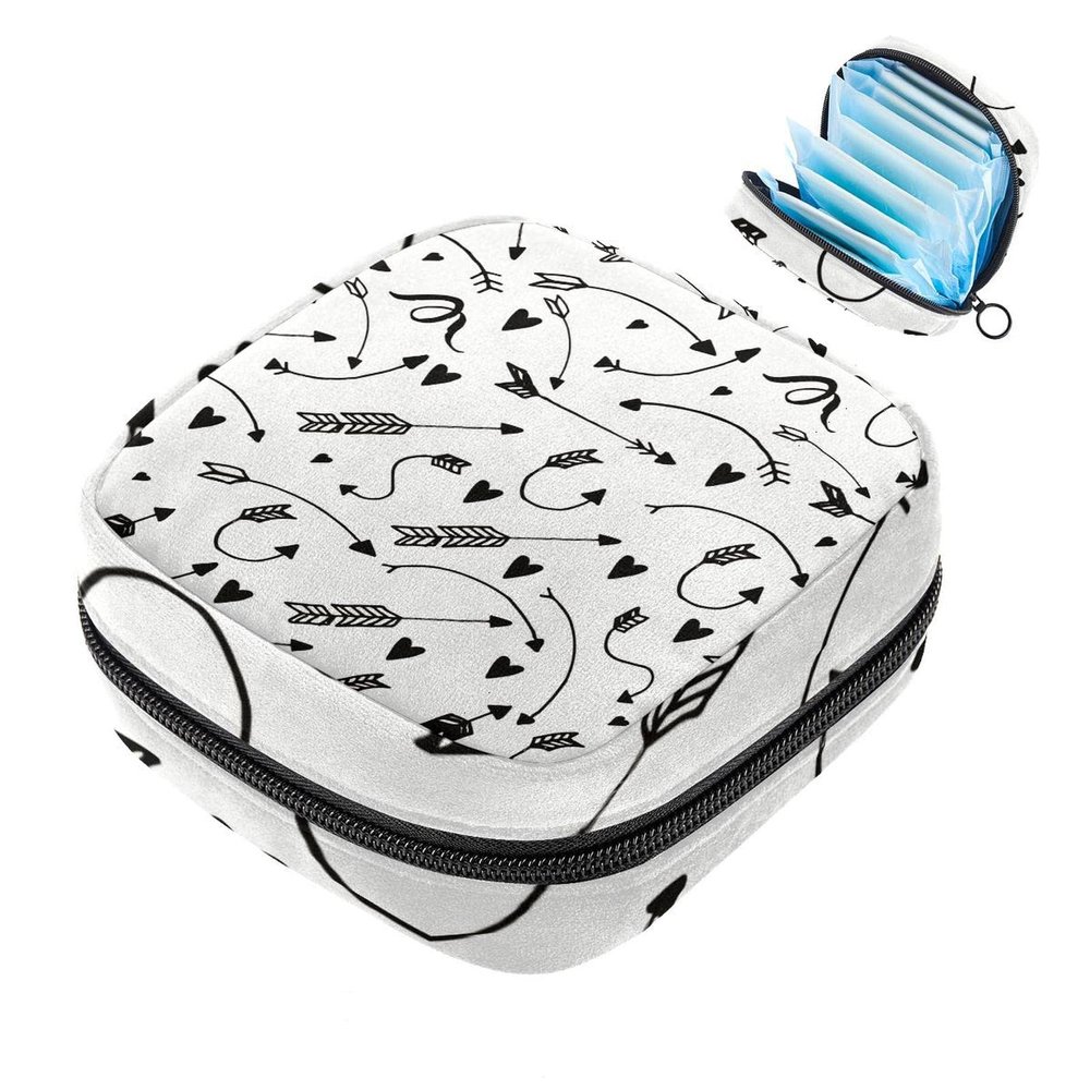 Sanitary Pad Storage Bag for Girls, Large-Capacity Travel Makeup Organizer, Arrow Pattern