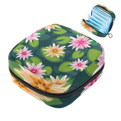 Menstrual Storage Bag with Zipper for Pads and Tampons, Colorful Lotus Pattern