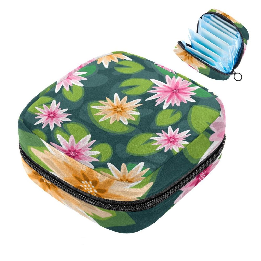 Menstrual Storage Bag with Zipper for Pads and Tampons, Colorful Lotus Pattern