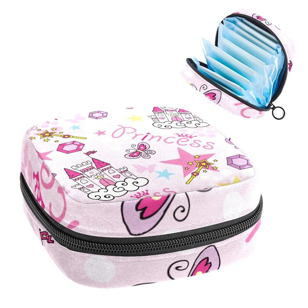 Portable Period Pad Storage Bag, Pink Princess Castle