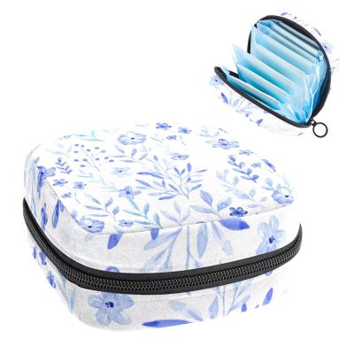 Blue Watercolor Floral Period Product Storage Bag
