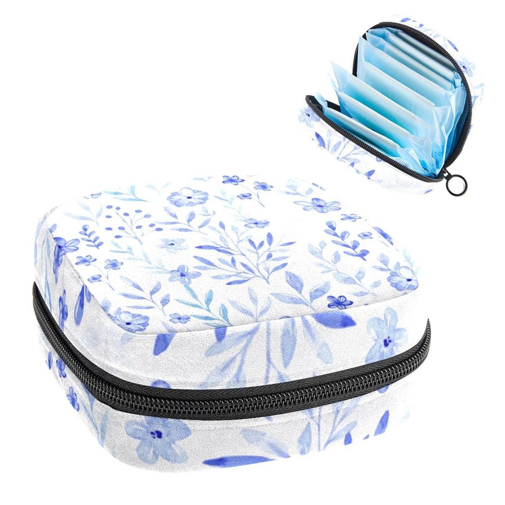 Blue Watercolor Floral Period Product Storage Bag